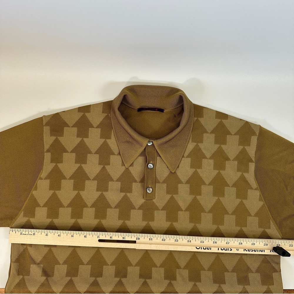 Monagut Men’s Retro Style Geometric Arrows Polo Mustard Brown Yellow - Picture 9 of 10